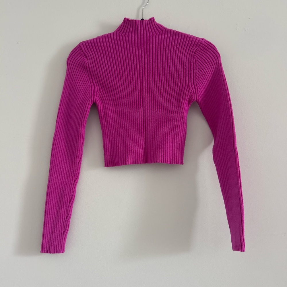 Zara Vibrant Pink Ribbed Bodysuit Size Large